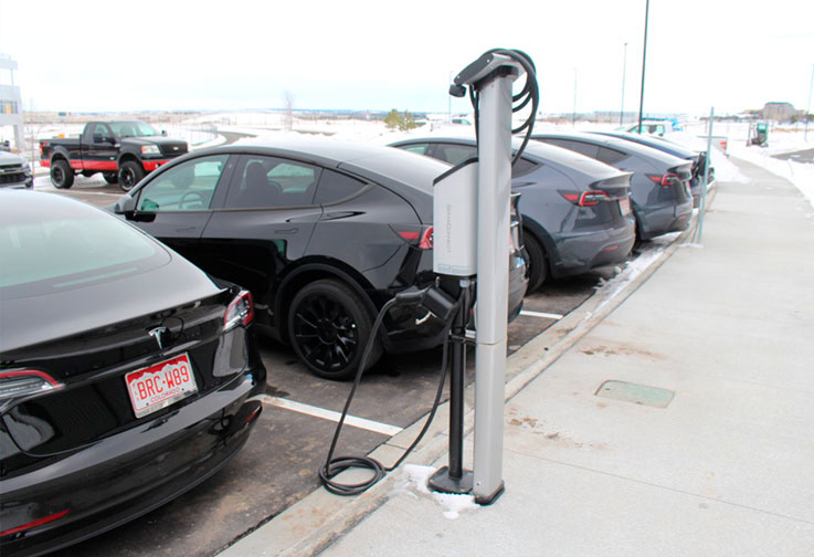 EV charging station in parking lot