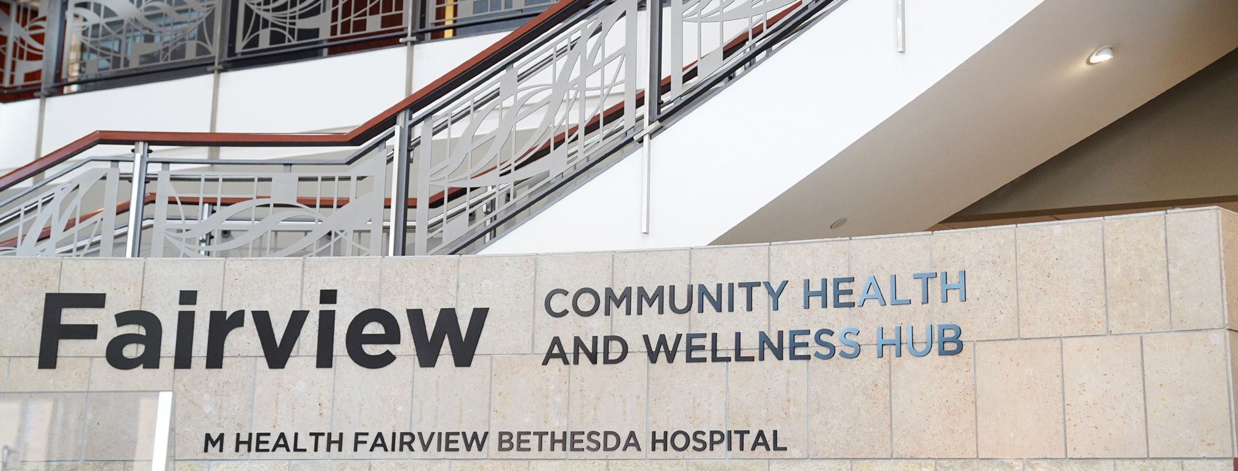 picture of stairway with sign in front that says Fairview community health and wellness